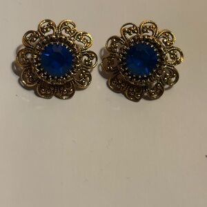 Elegant Gold and Blue Filigree Earrings